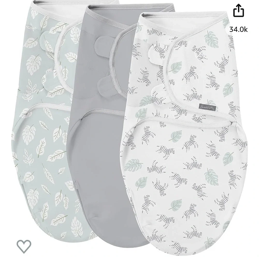 SwaddleMe 3-Pack Infant Sleep Sacks in Gray, Mint, and White Leaf Print